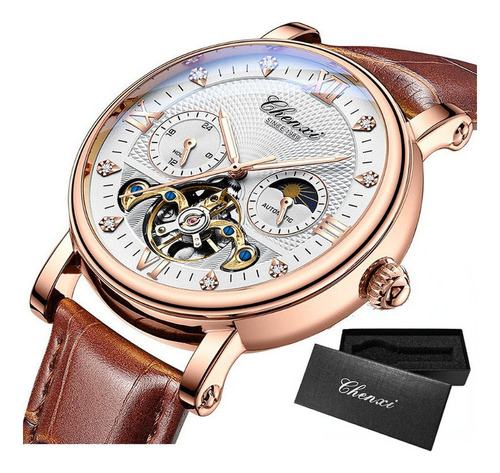 Reloj Automático De Cuero De Lujo Chenxi Tourbillon