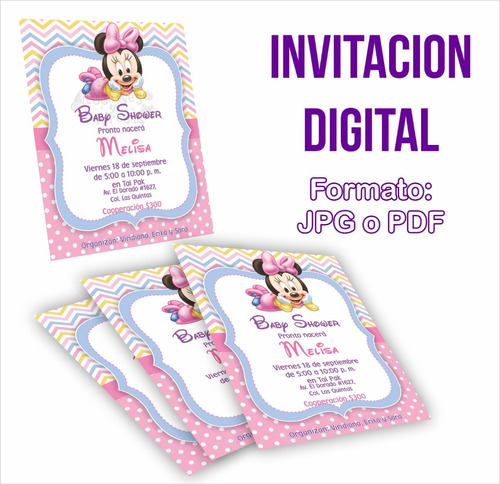 Invitacion Imprimible Baby Shower Niña Minnie Mouse