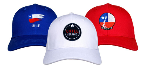 Pack 3 Gorras Jockey Chile Bordado Algodón Premium Unisex