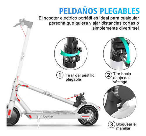 Patín eléctrico plegable para adultos lcd 35 km/h 600 w 8.5 pulgadas con luz led control de aplicación 3 niveles de velocidad ajustable batería 36 v 10.5 ah blanco Xgody