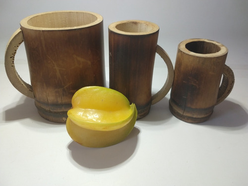 Juego De Tazas Y Vasos De Bambú Artesanal Biodegradable24pza