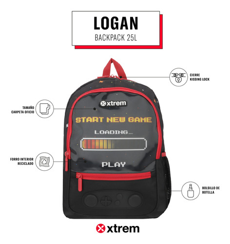 Mochila Xtrem Logan 5xt Gamer Negro