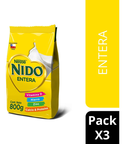 Leche En Polvo Nido® Entera Bolsa 800g Pack X3