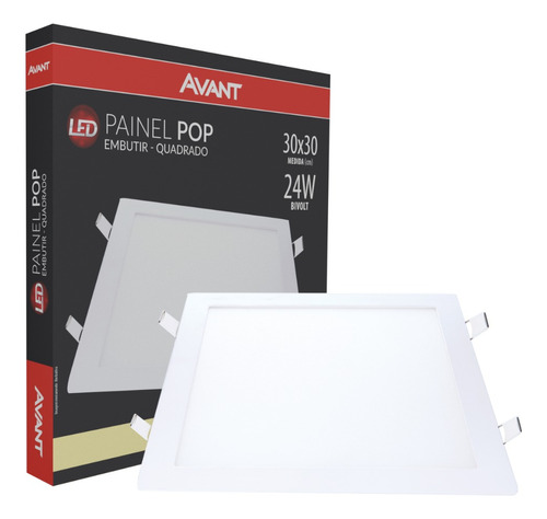 Luminária Plafon LED Embutir Avant Pop 24W Quadrado 30x30 Bivolt Branco Neutro 4000K 