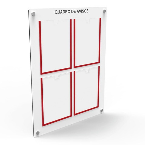 Quadro De Aviso E Gestão Mdf C/ 4 Displays A4 De Acrílico