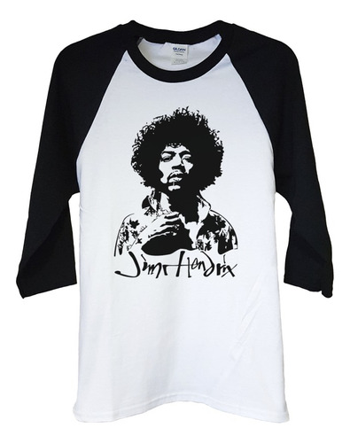 Polera Raglan 3/4 Jimi Hendrix Face Stencil Rock Abominatron