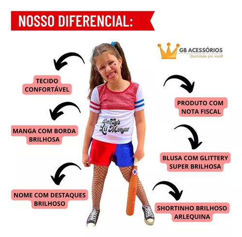 Fantasia Roupa Alerquina Infantil Arlequina Harley Quinn Esquadrão