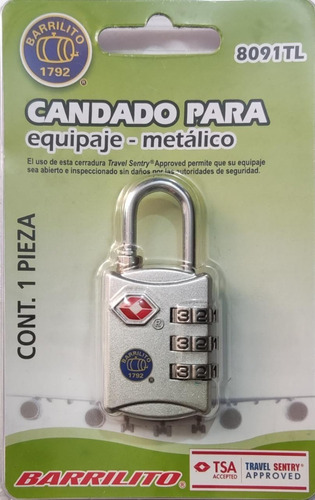 Candado De Acero Combinación 3 Dígitos Lockers Maleta Bici Color Plateado