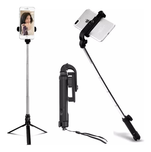 Tripode + Monopod Selfie Stick Universal + Control Bluetooth Color Negro