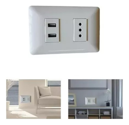 Enchufe Simple Blanco 10a 250v + 2 Tomas Usb Sec Stanford