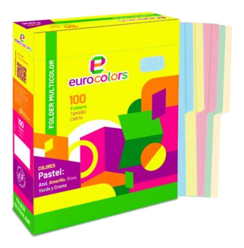 Folder Carta Eurocolors Arcoiris Surtido Pastel, Caja/100pzs