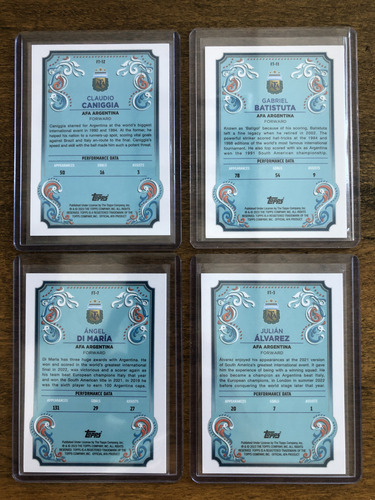 Cuatro Cartas De Jugadores De La Selección Argentina Topps Selección Argentina De Fútbol Topps Fileteado Argentina Batistuta Julian Caniggia Di Maria (Usado)