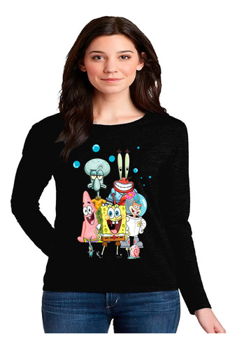 Polera Manga Larga 100% Algodón Bob Esponja Y Sus Amigos 586