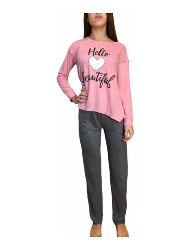 Pijama Invierno Liso Con Corazon En Pecho So Pink Mujer