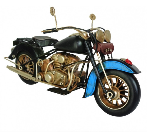 Imagem 1 de 5 de Miniatura De Motocicleta Em Metal Preta E Dourada
