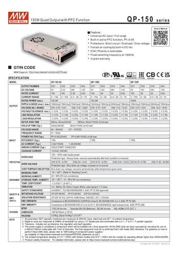 Fuente Conmutada 153w -12v-24v, 10a-0.6a Mean Well Qp-150d