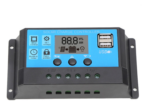 Controlador De Carga Solar Pwm Lcd Panel Usb Dual Celda