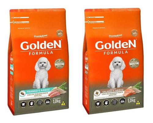 Kit Ração Cães Golden Mini Bits Frango + Salmão 1kg