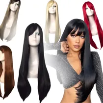 Comprar Peruca 100% Orgânica Longa 80cm Corte Efeito V Linda Super Natural Idêntico Ao Cabelo Humano + Touca Wig Cap