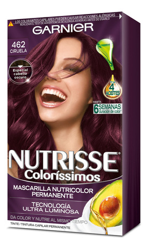 Kit Tinta Garnier  Nutrisse coloríssimos Mascarilla nutricolor permanente tono 462 ciruela para cabello