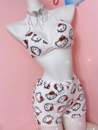 Pijamas De Dama Short Y Crop Top Brassier De Hello Kitty