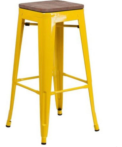 Banqueta Tolix Wood Amarillo Brillante Asiento De Madera