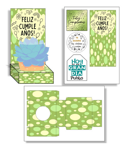 Kit Imprimible Caja Porta Maceta 01 Frase Feliz Cumpleaños