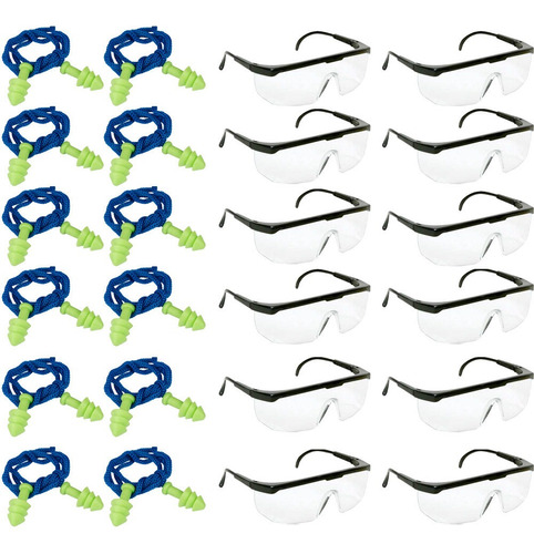 Oculos Protecao Epi Mod Rj + Protetor Auricular 12pçs Cada