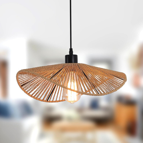 Lámpara Colgante Moderna De Ratán Bohemio Tejida A 1-light Estructura Marrón