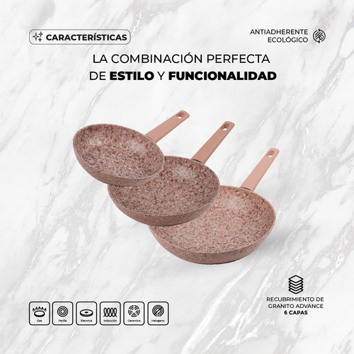 Set Sartenes Granito Advance 3 Piezas Con Mango Suave