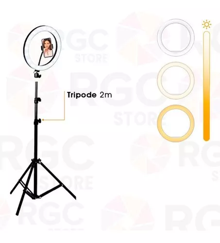 Aro De Luz Led 20cm + Soporte Para Celular + Trípode 2 M 