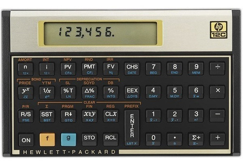Calculadora financiera HP 12C F2230A. color dorado
