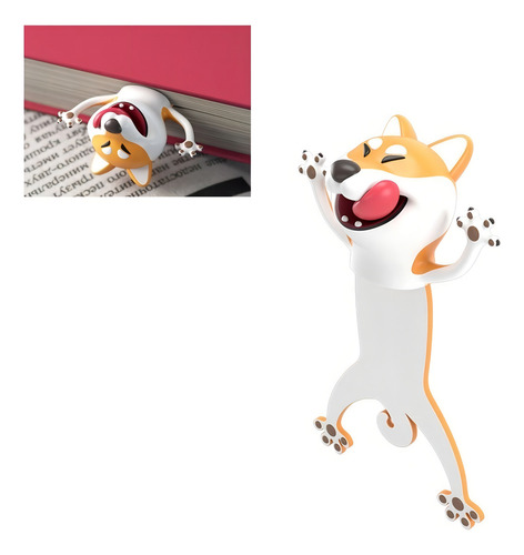 Marcador de página para libro de dibujos animados con animales en 3D, color perro