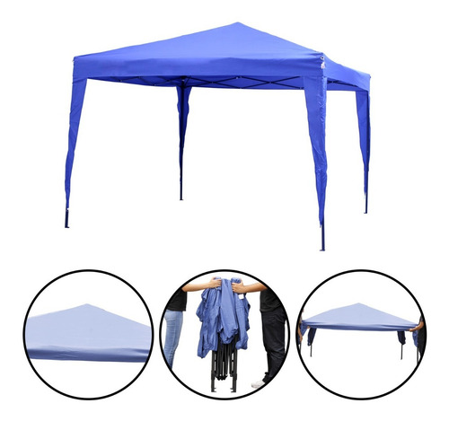 Gazebo De Alumínio Articulado Dobrável 3x3m Azul Escuro