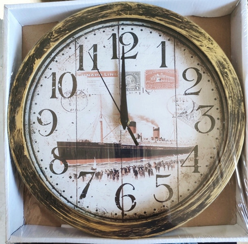 Reloj De Pared Deco Vintage 30 Cms Diá. Barco Y Estampillas#