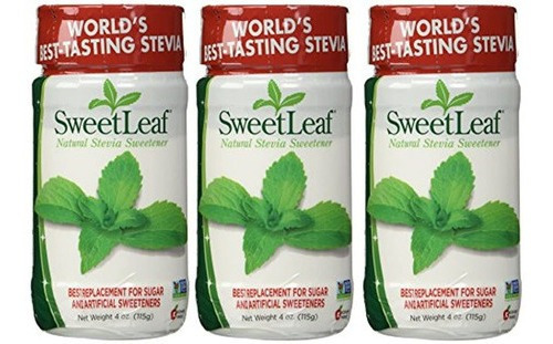 Sweet Leaf Stevia Plus Polvo 4 Onzas - 3 Por Caja.