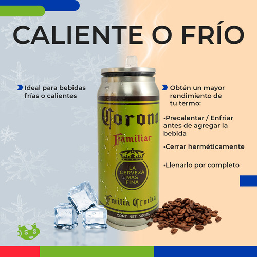 Vaso Térmico Portátil Slim Company De Acero Inoxidable Termo Lata 500 Ml Bebidas Calientes Y Frías Diseño Corona Familiar