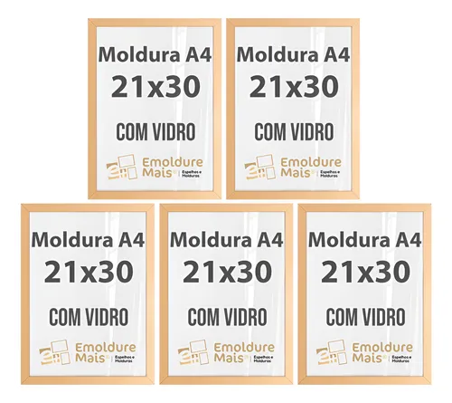 comprar Kit 5 Molduras A4 21x30 Vidro Pu002F Quadros Poster Sala Dourado