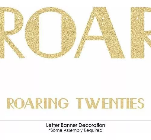 Big Dot of Happiness Roaring 20's - 1920s Art Deco Jazz Party Letter Banner Decoration - 36 Banner Cutouts and No-Mess Real Gold Glitter Roaring