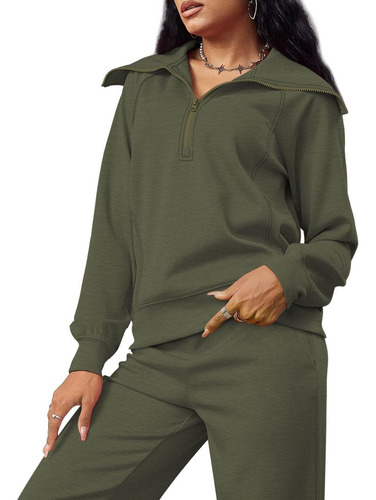 2024 Sudadera Con Media Cremallera Y Pantalón Para Mujer