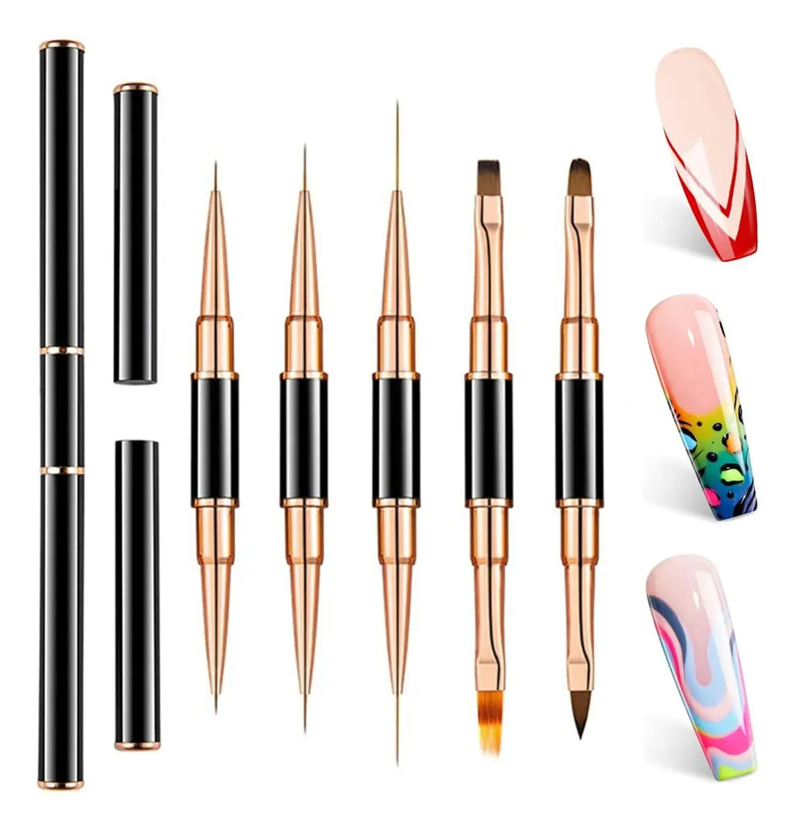Set de 5 Pinceles de Uñas VABESSA para Acrílico, Doble Punta y Decoración