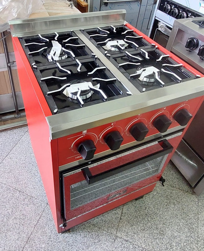 Cocina Industrial Hoffen 4 Hornallas 55 Cm Ancho Con Visor Rojo