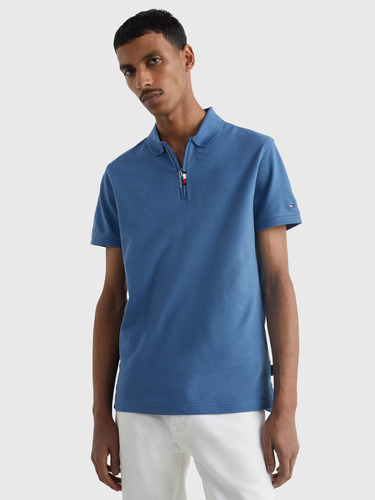 Polo Con Medio Cierre Slim Fit Hombre Tommy Hilfiger Celeste