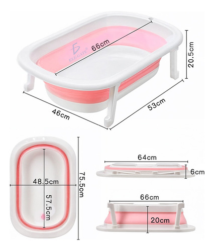 Bañera Plegable Antideslizante Tina De Baño Para Bebés 75 Cm Color Rosa Lisa Ele-Gate