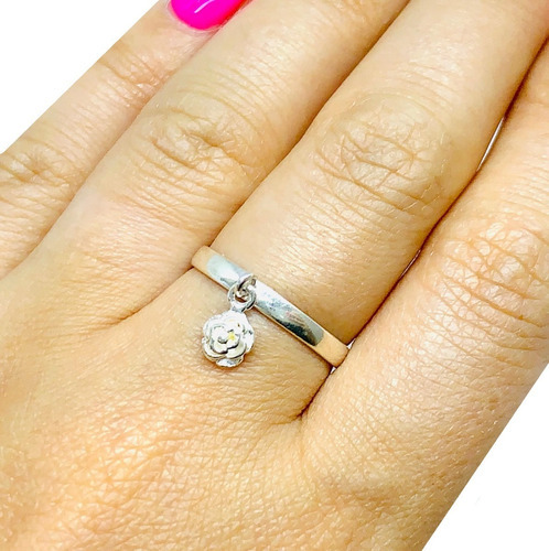 Anillo Con Dije Rosa De Plata 925 Regalo Mujer Ap 155-22  