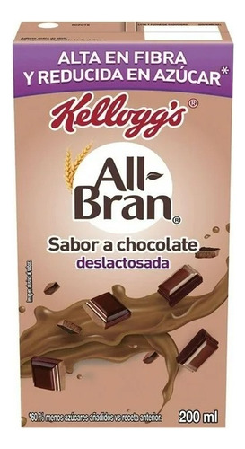 3 Pzas Leche Kellogg's All Bran Deslactosada Sabor A Chocola