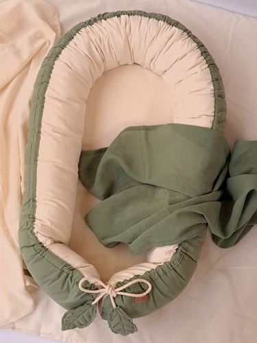 Nido De Contencion + Manta De Gasa Para Bebe Verde