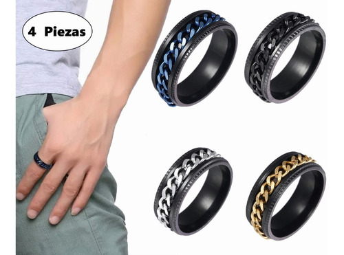 Anillo Con Cadena Giratoria Joyería Para Hombre Y Mujer 4 Pz