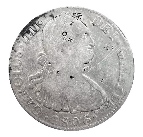 Moneda De Plata Colonial 8 Reales Carlos Iiii 1806 Chop Mark