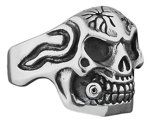 Anillo Gótico Cráneo Calavera Punk Acero Color Plata Hombre